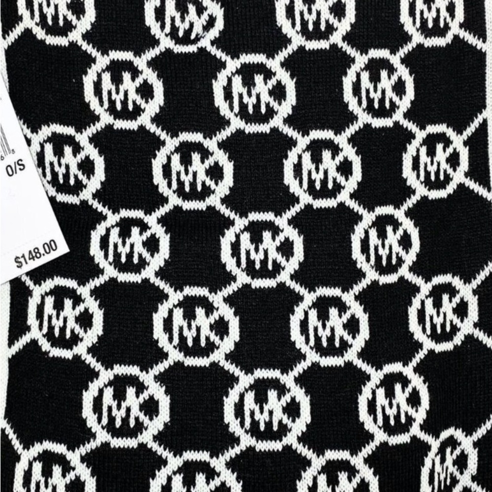 MICHAEL KORS BLACK/ WHITE 3 PIECE SCARF HAT & GLOVES SET - Picture 3 of 11